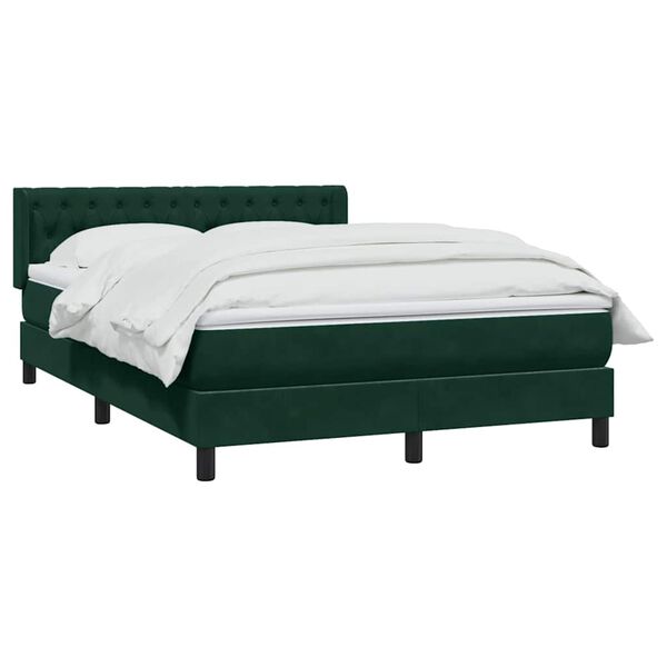 vidaXL Pat box spring cu saltea, verde &icirc;nchis, 160x220 cm, catifea