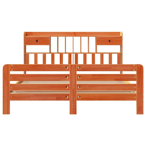 vidaXL Pat cu bibliotecă fără saltea maro 180x200 cm lemn masiv de pin