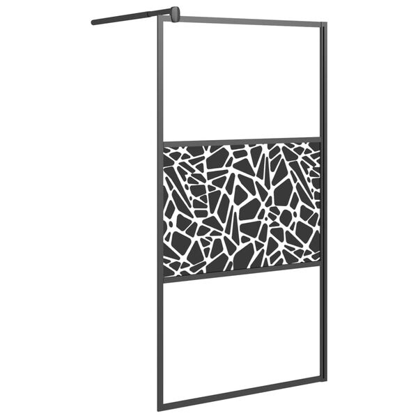 vidaXL Paravan de duș walk-in negru 100x195 cm sticlă ESG model piatră