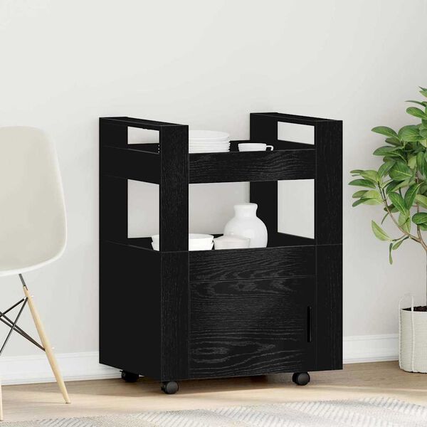 vidaXL Troler de Bucătărie Stejar negru 60 x 45 x 80 cm Lemn compozit