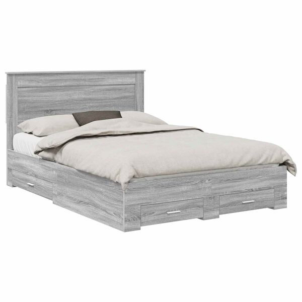 vidaXL Cadru de pat cu sertar cu headboard cu depozitare Lemn compozit