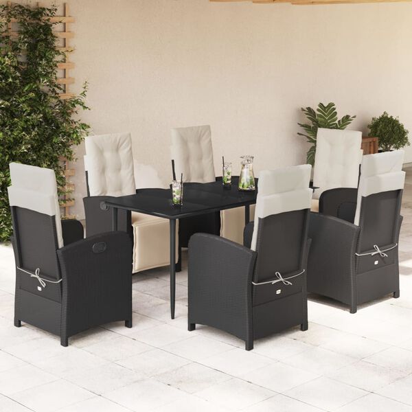 vidaXL Set mobilier de grădină cu perne, 7 piese, negru, poliratan