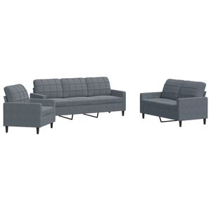 vidaXL Set de canapele cu perne, 3 piese, gri &icirc;nchis, catifea