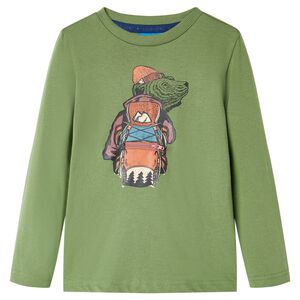 vidaXL Tricou pentru copii cu m&acirc;neci lungi, kaki deschis, 104