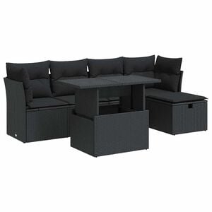 vidaXL Set mobilier de grădină cu perne, 6 piese, negru, poliratan