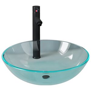 vidaXL Chiuvetă baie robinet și scurgere tip push, transparent sticlă