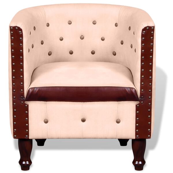 vidaXL Fotoliu, bej, piele naturală și pânză