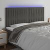 vidaXL Tăblie de pat cu LED, gri &icirc;nchis, 160x5x118/128 cm, catifea
