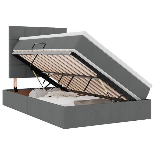 vidaXL Pat cu saltea și spațiu de depozitare Gri &icirc;nchis 120 x 190 cm
