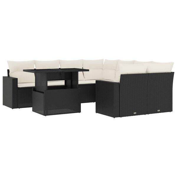 vidaXL Set mobilier de grădină cu perne, 9 piese, negru, poliratan