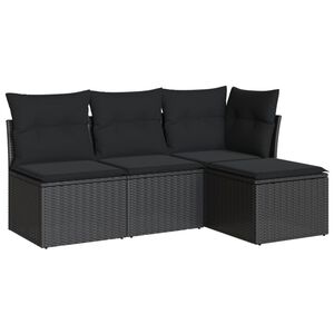 vidaXL Set mobilier de grădină cu perne, 4 piese, negru, poliratan