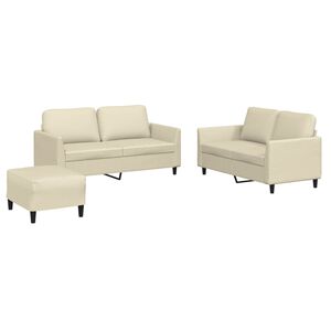 vidaXL Set de canapele cu perne, 3 piese, crem, piele ecologică