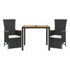 vidaXL Set mobilier de grădină cu perne, 3 piese, negru, poliratan
