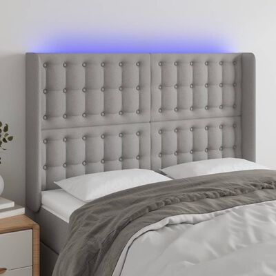 vidaXL Tăblie de pat cu LED, gri deschis, 147x16x118/128 cm, textil