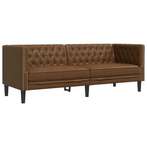 vidaXL Canapea Chesterfield cu 3 locuri, maro, piele ecologică