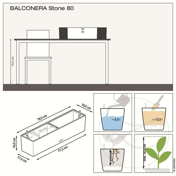 LECHUZA Jardinieră BALCONERA Stone 80 ALL-IN-ONE, bej