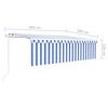 vidaXL Copertină retractabilă stor&LED&senzor v&acirc;nt, albastru/alb, 5x3m