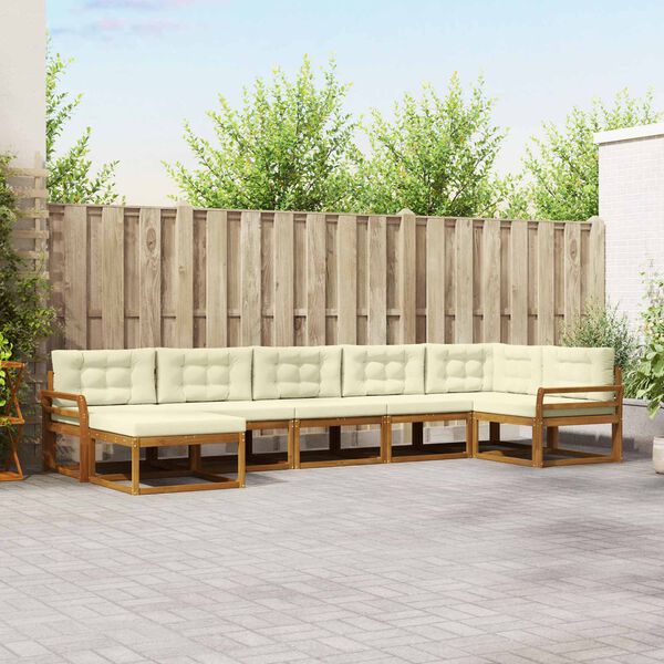 vidaXL Set de canapele de exterior cu pernă 7 pcs Natural și Crem