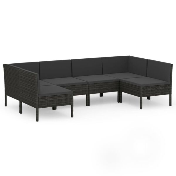 vidaXL Set mobilier de grădină cu perne, 6 piese, negru, poliratan