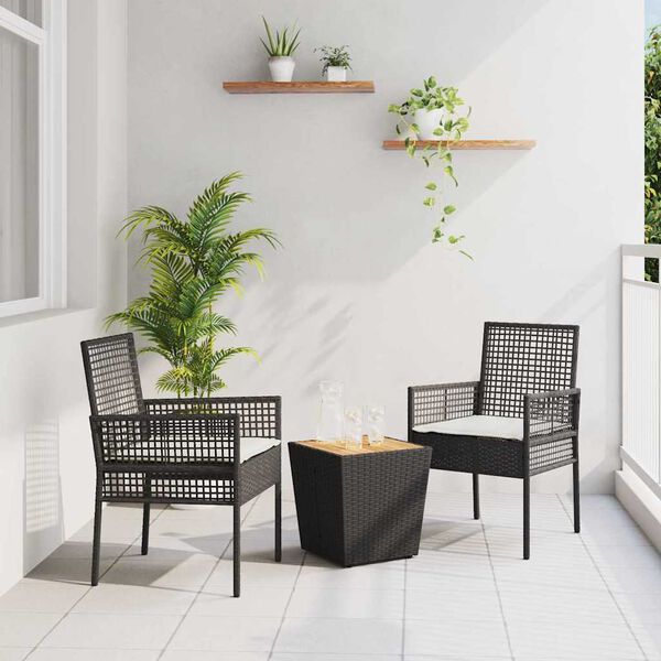 vidaXL Set Bistro de Grădină 3 pcs Negru Rattan poli