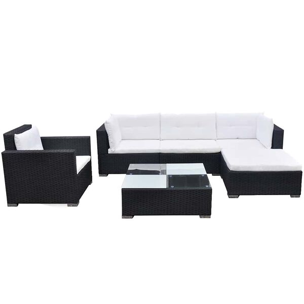 vidaXL Set mobilier de grădină cu perne, 6 piese, negru, poliratan