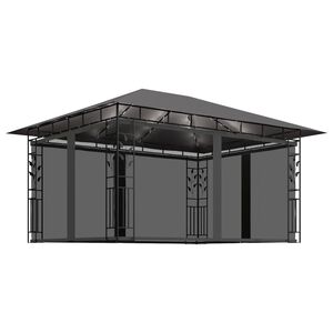 vidaXL Pavilion cu plasă anti-ț&acirc;nțari&lumini LED, antracit, 4x3x2,73 m