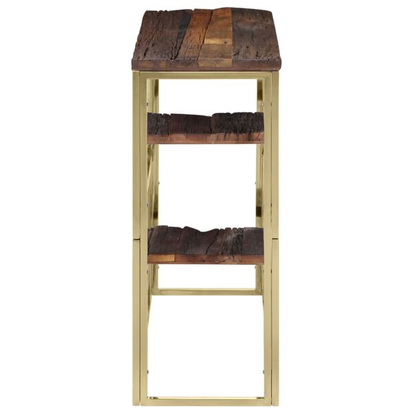 vidaXL Masă consolă, auriu, oțel inoxidabil și traverse lemn masiv