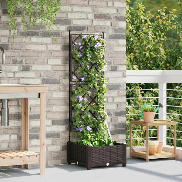 vidaXL Ghiveci de grădină cu trellis Gri 40 x 40 x 125.5 cm PP