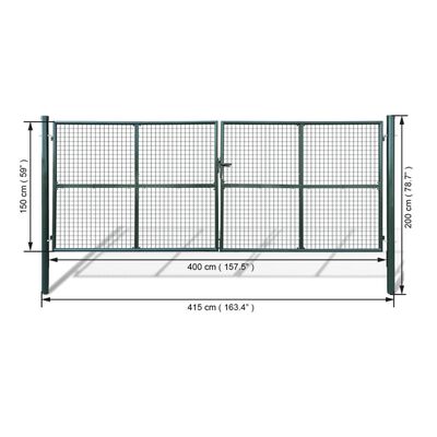 vidaXL Poartă gard de grădină, verde, 415x200 cm, oțel