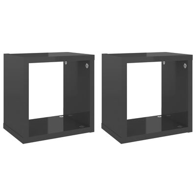 vidaXL Rafturi de perete cub, 2 buc., gri extralucios, 22x15x22 cm
