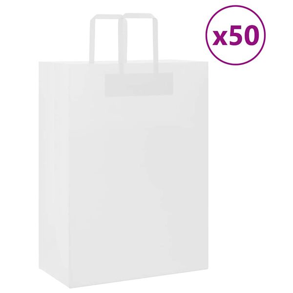 vidaXL Pungi de h&acirc;rtie 50 buc cu m&acirc;nere albe 32x17x44 cm