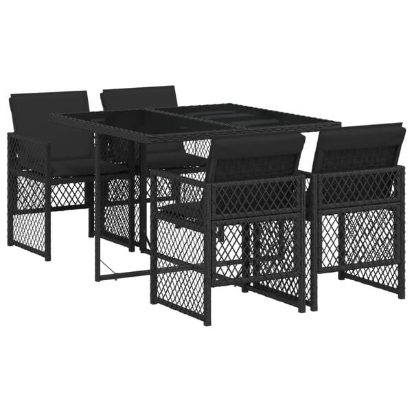 vidaXL Set mobilier de grădină cu perne, 5 piese, negru, poliratan
