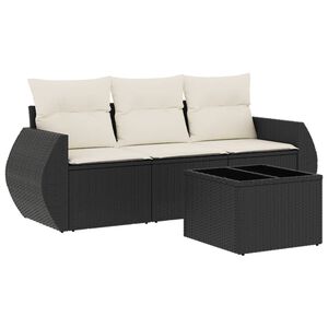 vidaXL Set mobilier de grădină cu perne, 4 piese, negru, poliratan