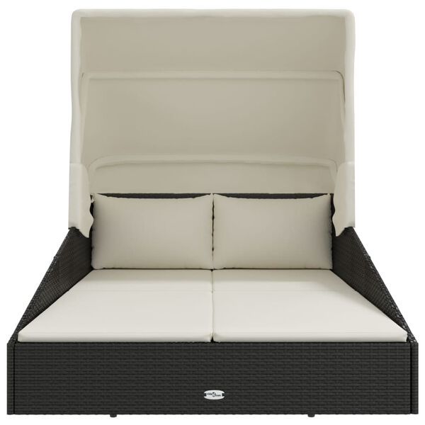 vidaXL Șezlong cu acoperiș pliabil, negru, 200x114x128 cm, poliratan