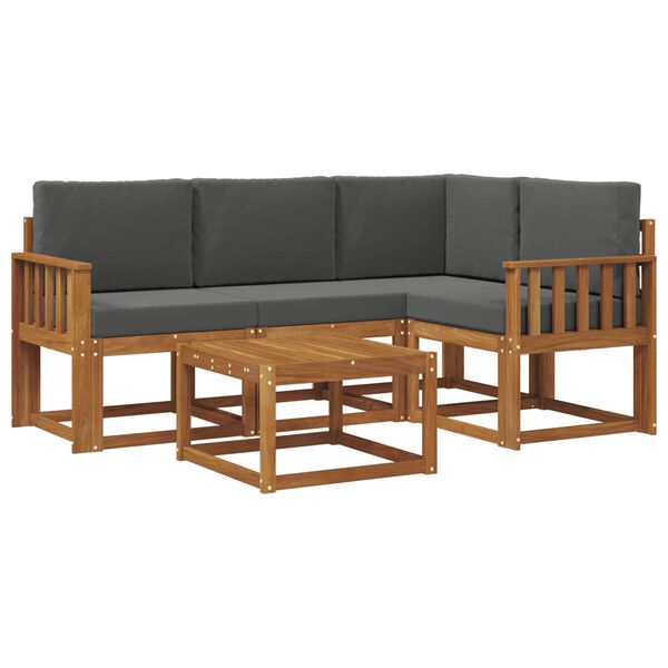 vidaXL Set de canapele de exterior cu pernă 5 pcs Natural și Antracit