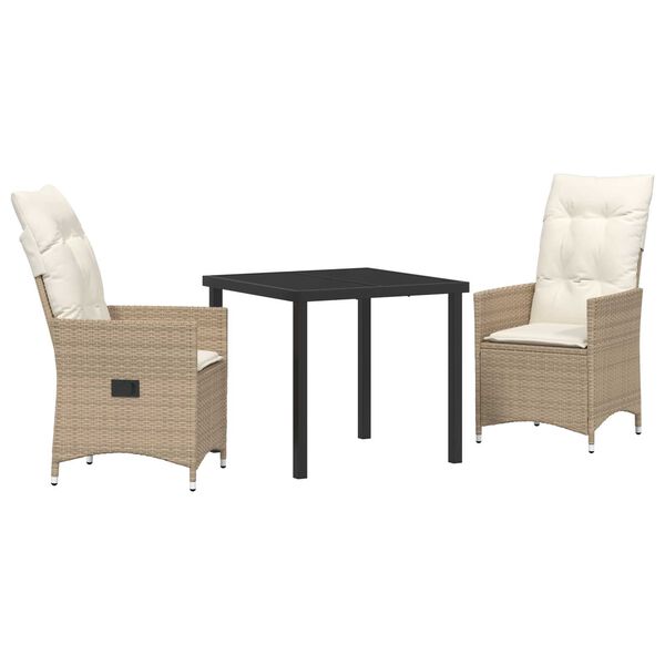 vidaXL Set de masă pentru grădină cu pernă 3 pcs Bej poliratan