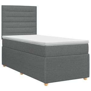 vidaXL Pat boxspring cu saltea cu headboard Gri &icirc;nchis Unic Țesătură