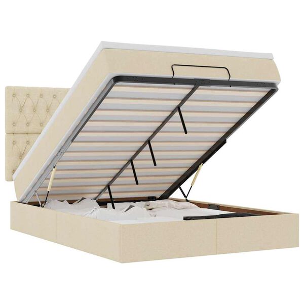vidaXL Cadru de pat otoman cu saltea crem 140x190cm stofa