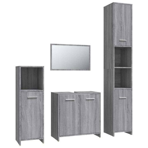 vidaXL Set mobilier de baie, 4 piese, gri sonoma, lemn prelucrat