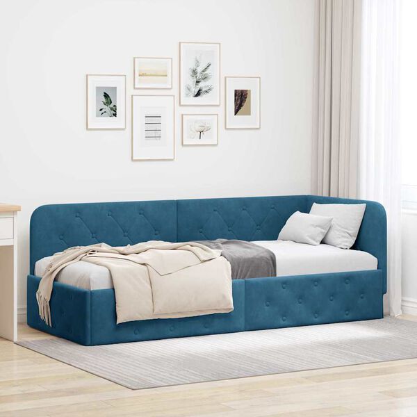 vidaXL Cadru de pat colțar cu headboard albastru 80 x 200 cm Catifea