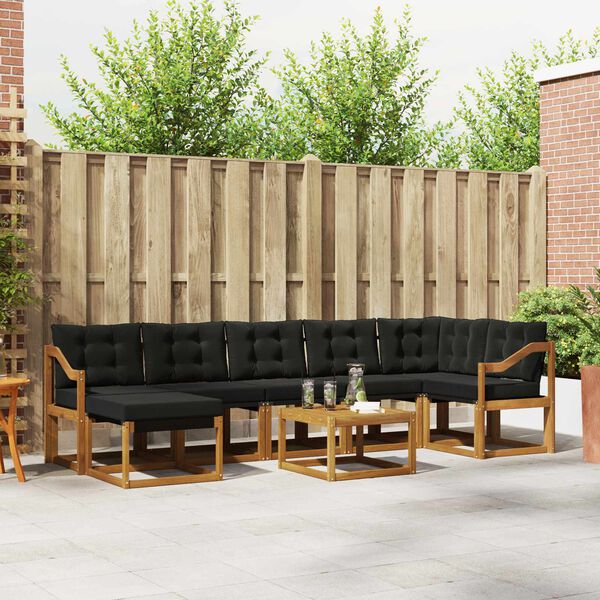 vidaXL Set de canapele de exterior cu pernă 8 pcs Natural și Negru