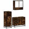 vidaXL Set mobilier de baie, 3 piese, stejar fumuriu, lemn prelucrat