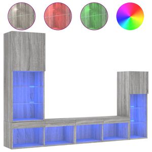 vidaXL Unități de perete TV cu LED-uri, 4 piese, gri sonoma, lemn