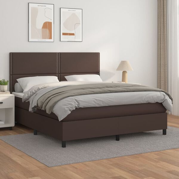 vidaXL Pat box spring cu saltea, maro, 180x200 cm, piele ecologică