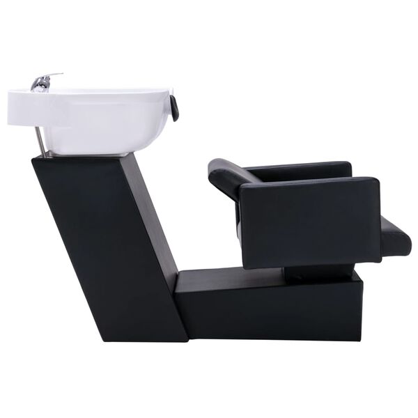 vidaXL Scaun salon șamponare cu lavoar negru 129x59x82cm, piele eco