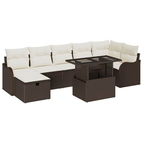 vidaXL Set de canapele pentru grădină cu pernă 8 pcs Maro Rattan poli
