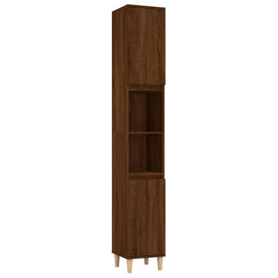 vidaXL Set mobilier de baie, 3 piese, stejar maro, lemn prelucrat