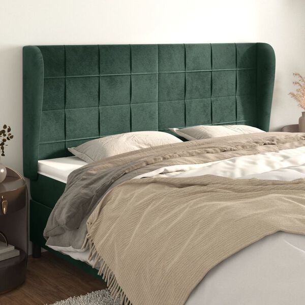 vidaXL Tăblie pat cu aripioare verde &icirc;nchis 163x23x118/128 cm catifea