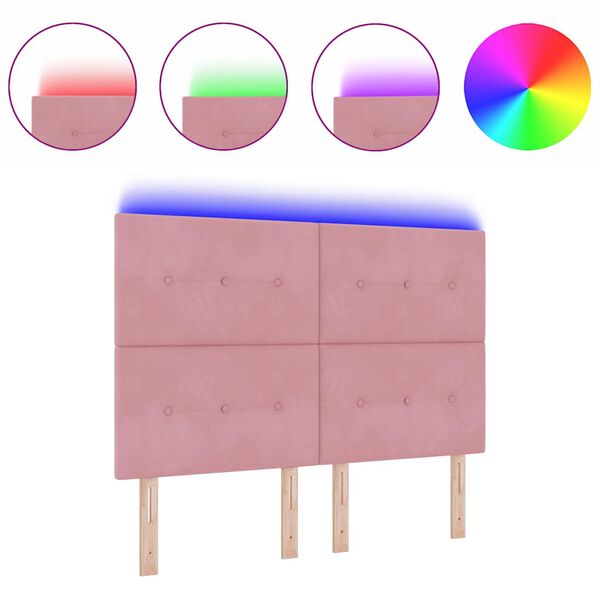 vidaXL Tăblie cap cu lumini cu bandă LED Ajustabil Roz 72 cm Catifea