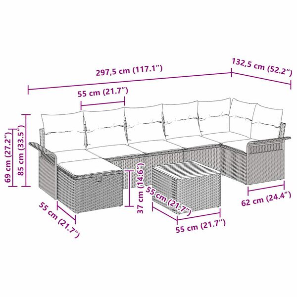 vidaXL Set de canapele pentru grădină cu pernă 8 pcs Bej Rattan poli